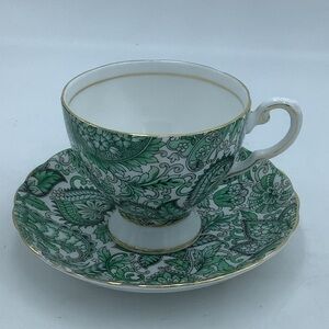 Royal Tuscan England Bone China Green Paisley Teacup and Saucer